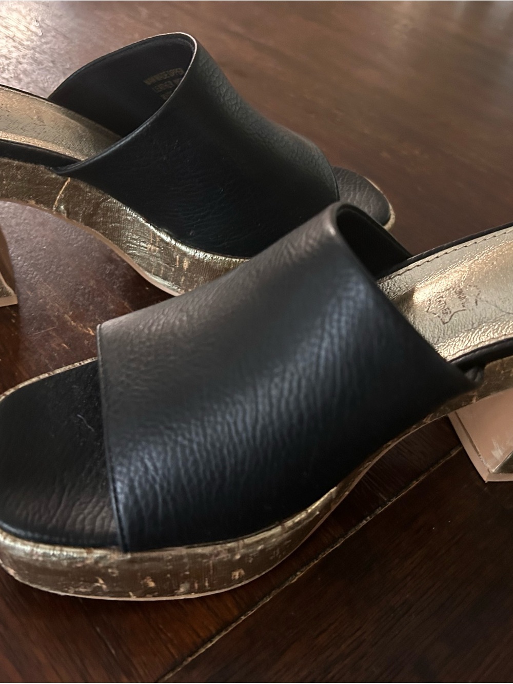 Mi.iM Black Slide Platform Sandals with Gold Trim